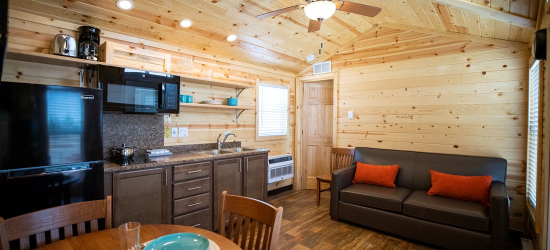 Green River KOA Deluxe Cabin Interior with Kitchen