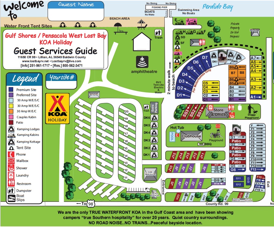 Lillian, Alabama Campground Map Gulf Shores / Pensacola West KOA Holiday
