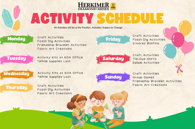 Weekly Activity Schedule: Event at the Herkimer Diamond KOA Resort ...