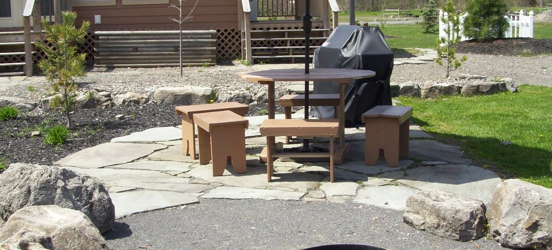 Solar 3 fire pit and outdoor eating area