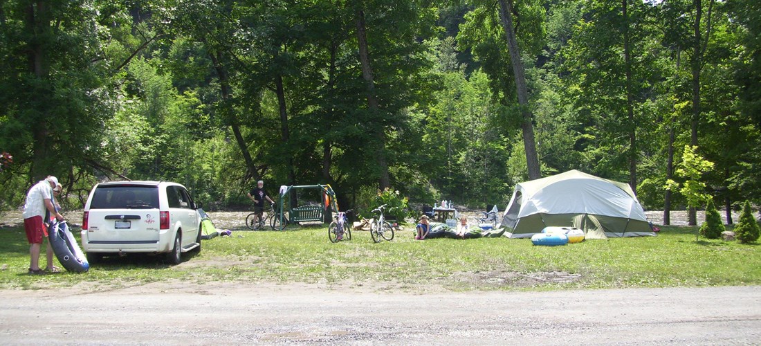 Deluxe Tent site along the West Canada Creek with electric hookup.