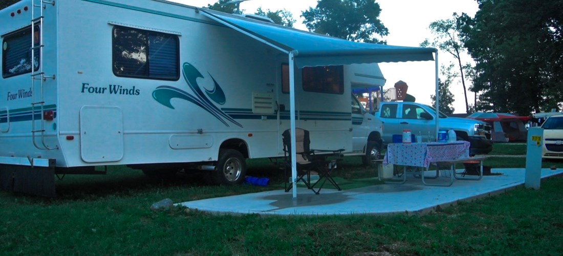 Pull Through RV site with a concrete patio