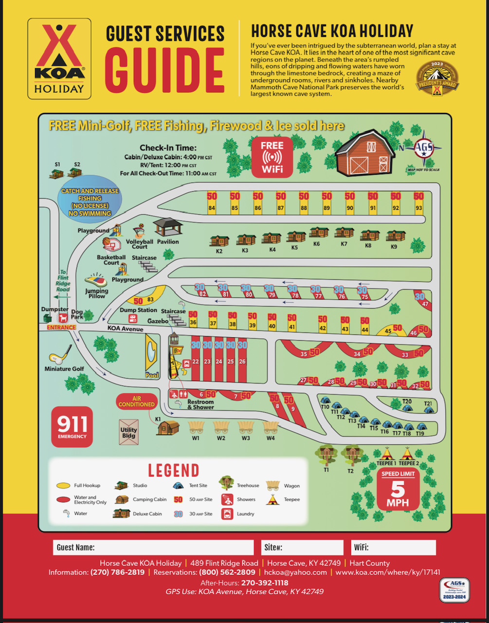 Horse Cave, Kentucky Campground Map Horse Cave KOA Holiday