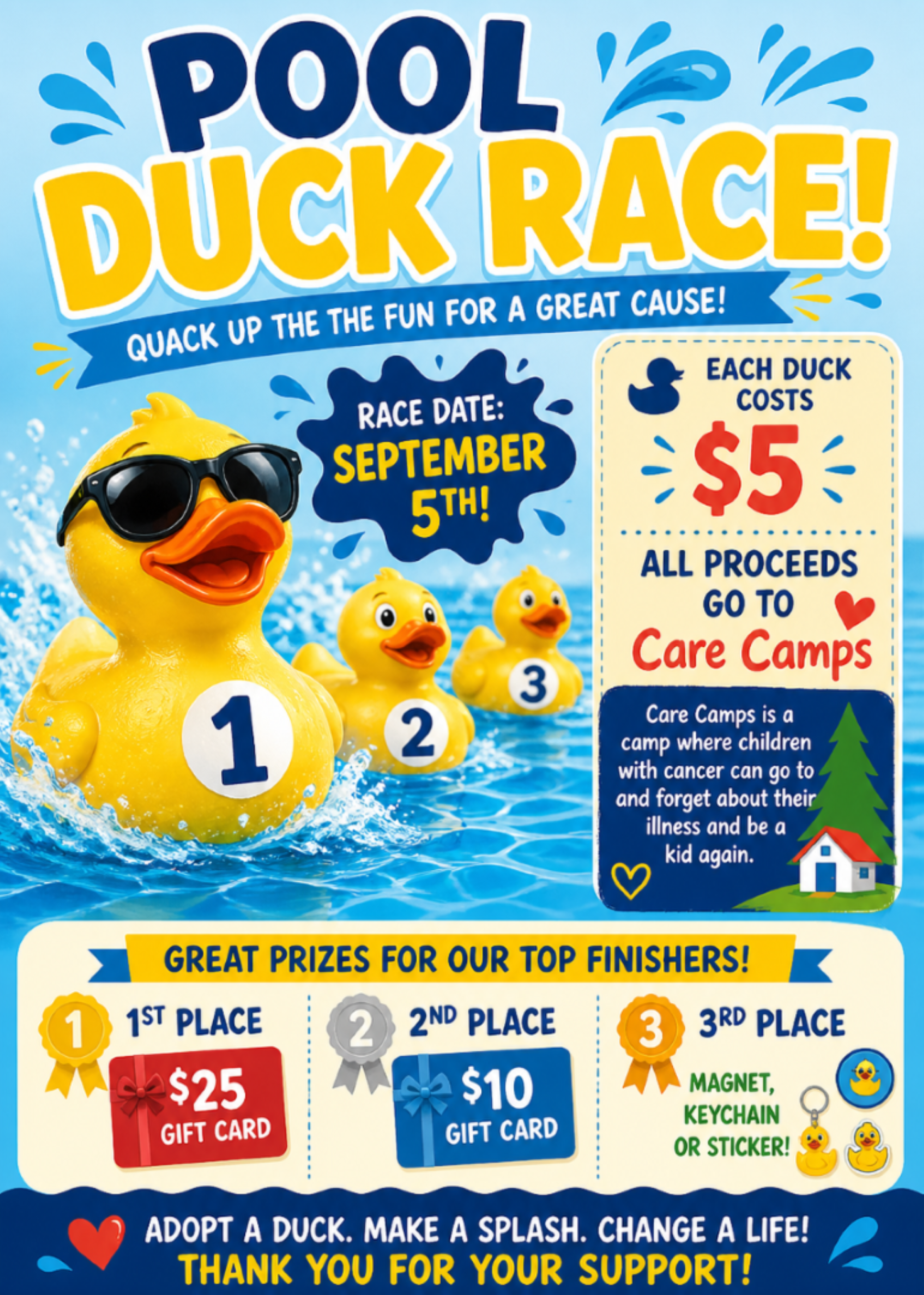 Pool Rubber Ducky Race for Care Camps Photo