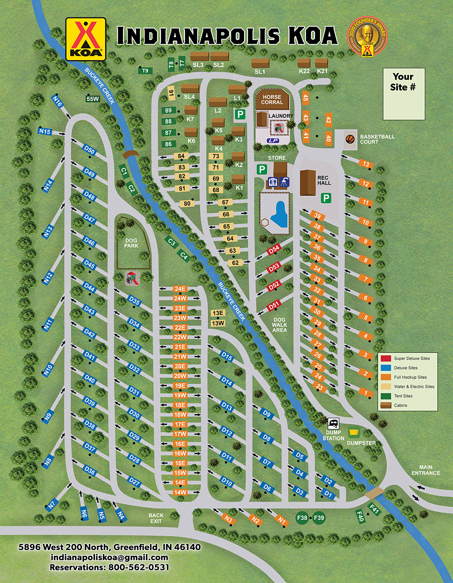 Greenfield, Indiana Campground Map Indianapolis KOA Holiday