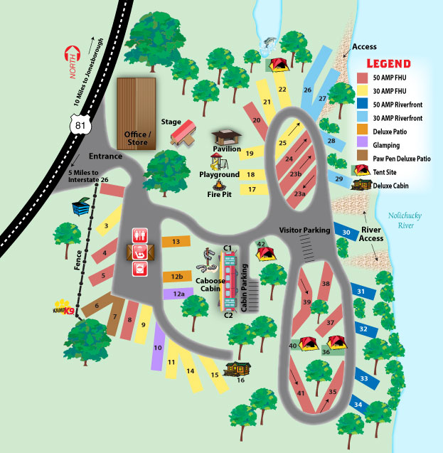 Jonesborough/Cherokee KOA Campground Map