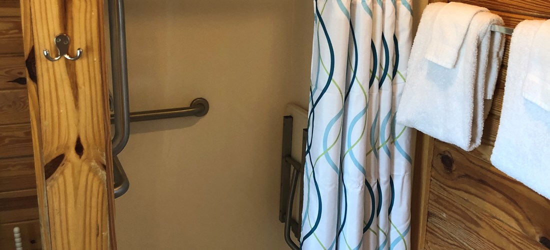 Handicap accessible shower with transfer seat