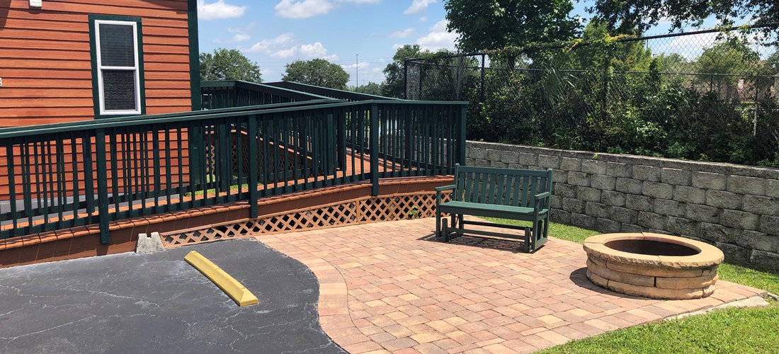 Handicap accessible fire pit patio