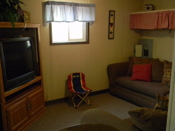 TV sitting area with video library