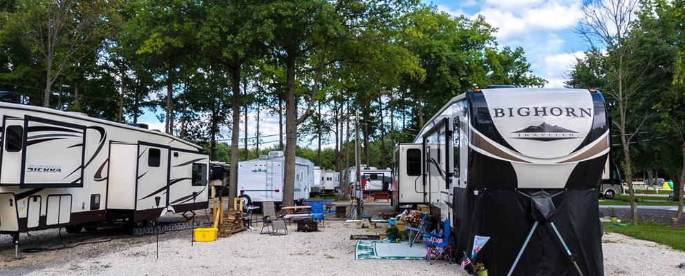 Very spacious back-in site in the first row. If you have a job-site near the area and need a place to put your camper in these sites can accommodate your needs.