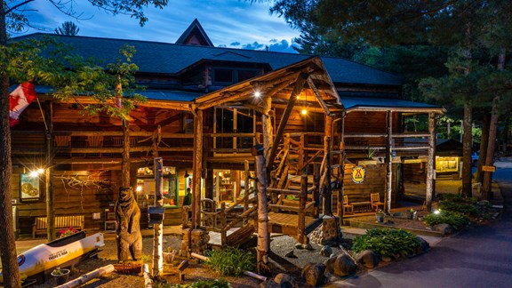 Our beautiful log front office and camp store
