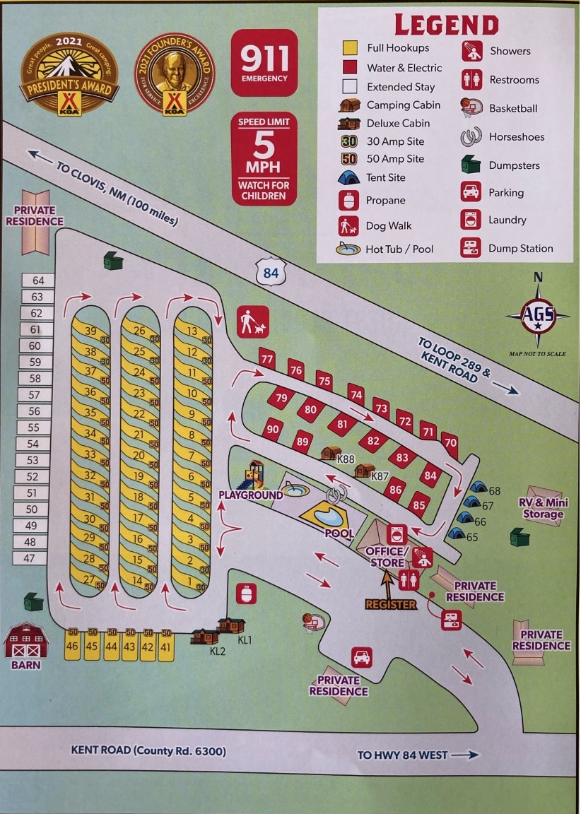 Lubbock, Texas Campground Map Lubbock KOA Journey
