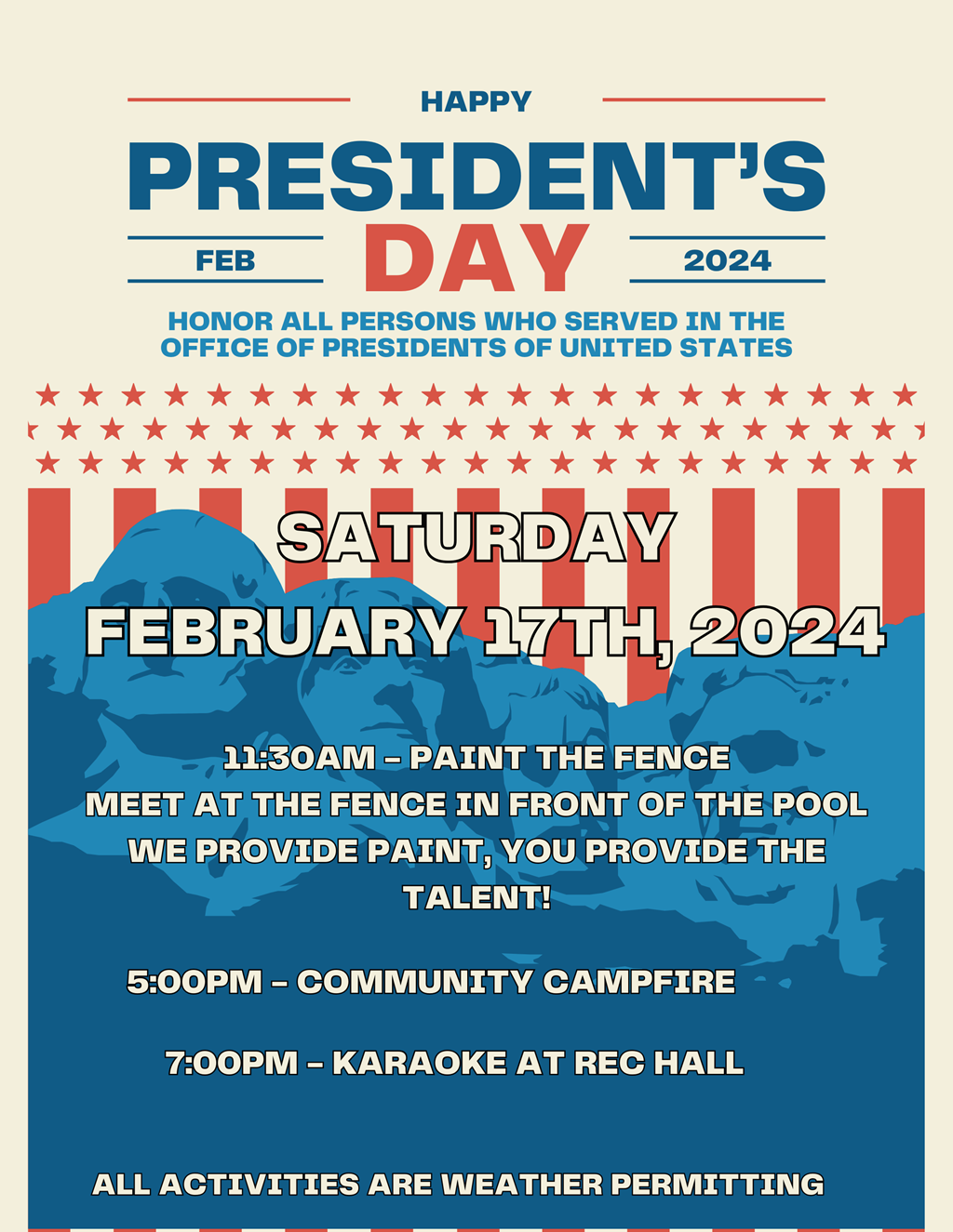 Join Us For President's Day Weekend!