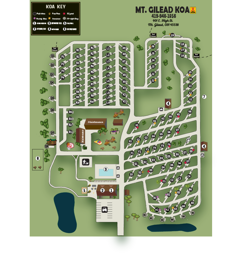 Columbus, Ohio Campground Map  Mt. Gilead KOA Holiday