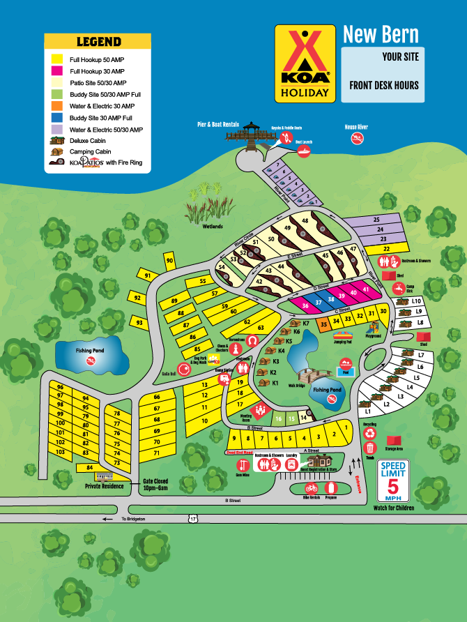 New Bern KOA Holiday Campground Map New Bern KOA