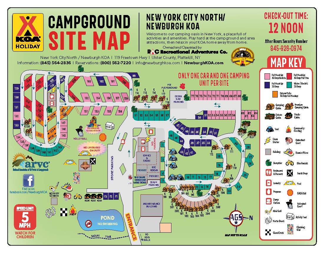 Directions To Koa Campground Plattekill, New York Campground Map | New York City North / Newburgh Koa  Holiday