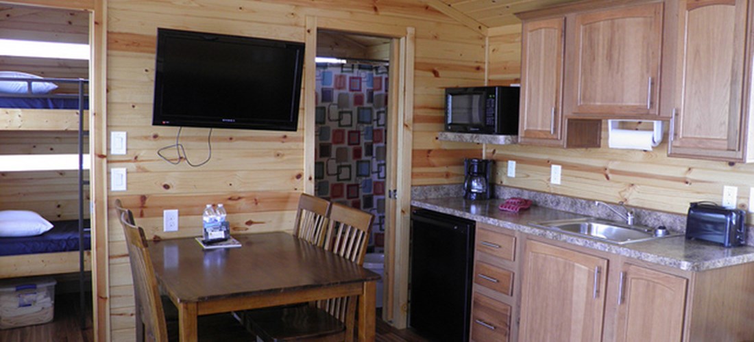 Our Deluxe Cabins even have TVs and the kitchens have all the amenities you'll need for your stay.