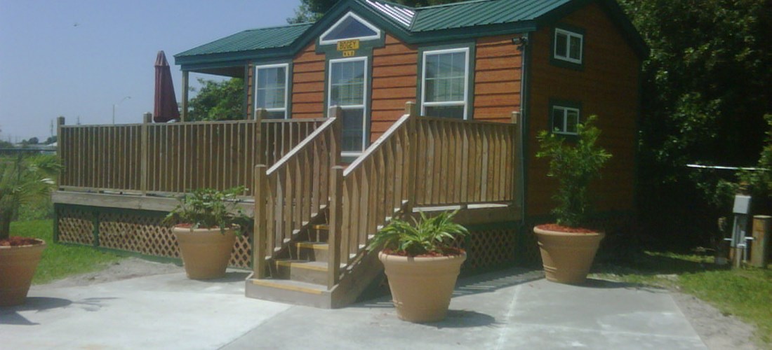 These cabins have great decks where you can kick back after a round of golf.