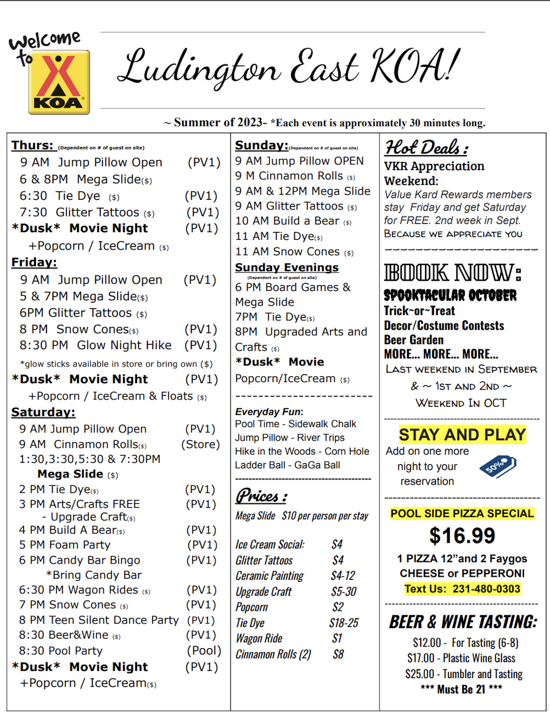 Campground Events | Ludington East Pere Marquette KOA