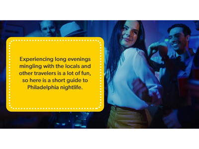 Young group of tourists and locals dancing at a Philadelphia bar