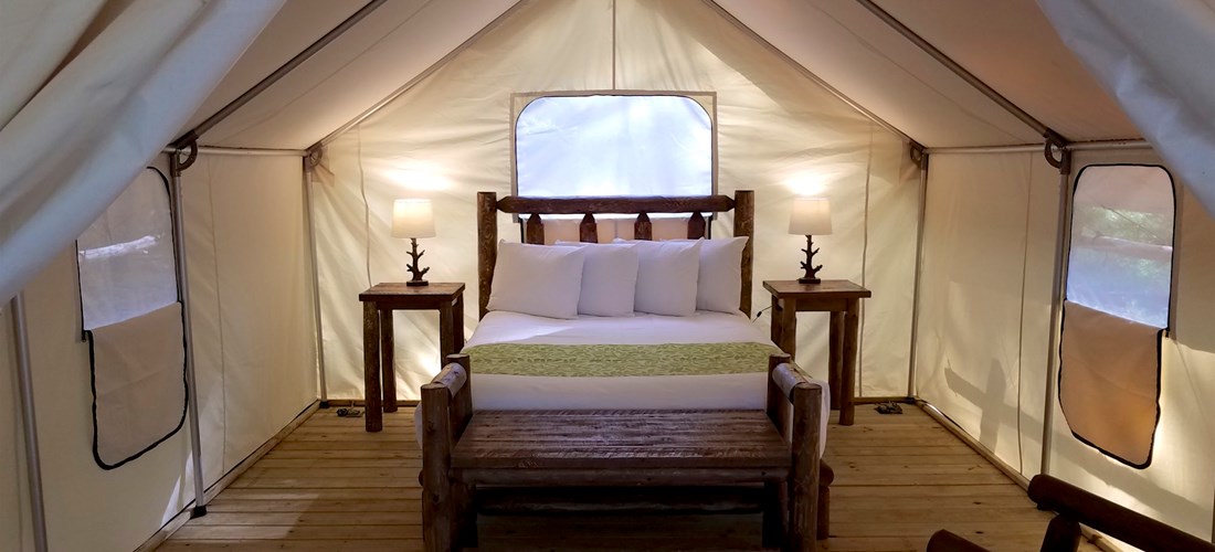 Inside our luxurious glamping tent.