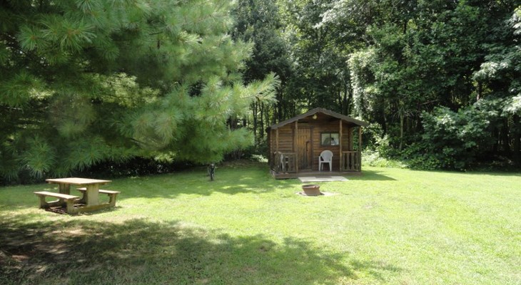 Cute primitive cabin in a shaded area. Great for a family of four.