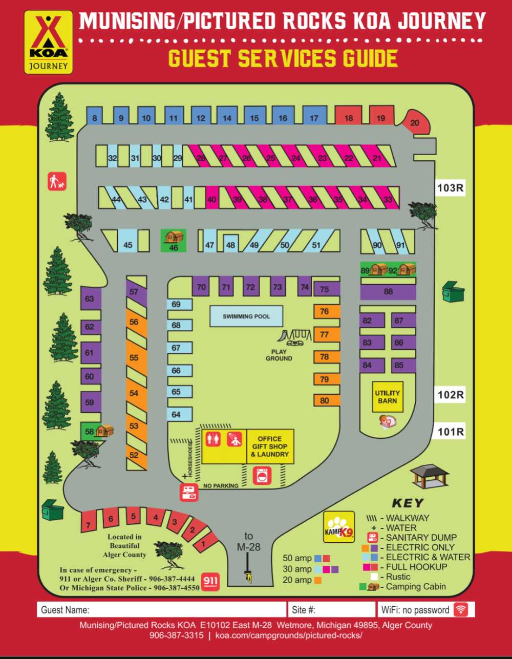 Wetmore, Michigan Campground Map | Munising / Pictured Rocks KOA Journey