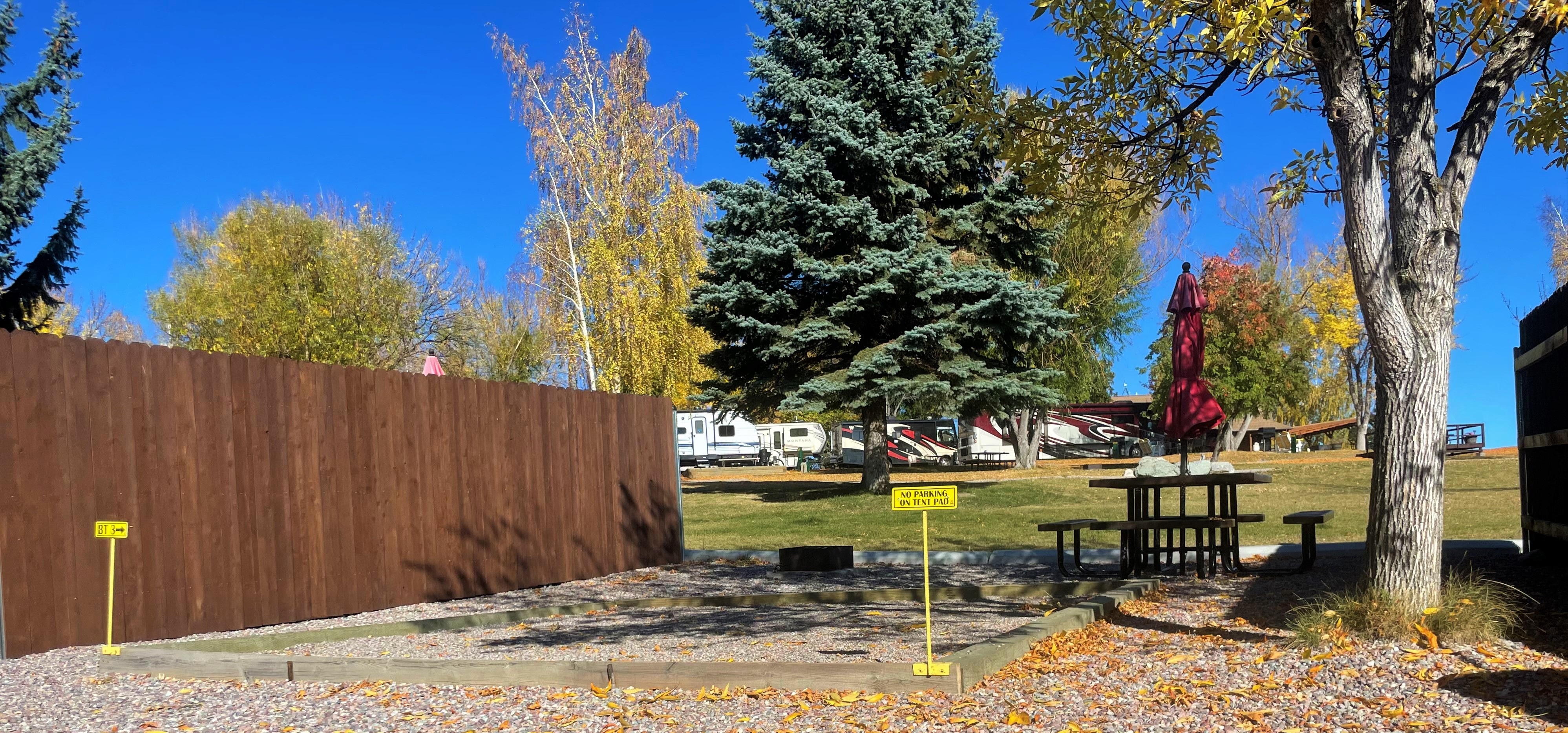 Tent Site, No Hookups Tent site w/level pad for your tent, fire pit and picnic table.