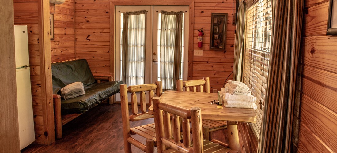 Inside of a deluxe cabin