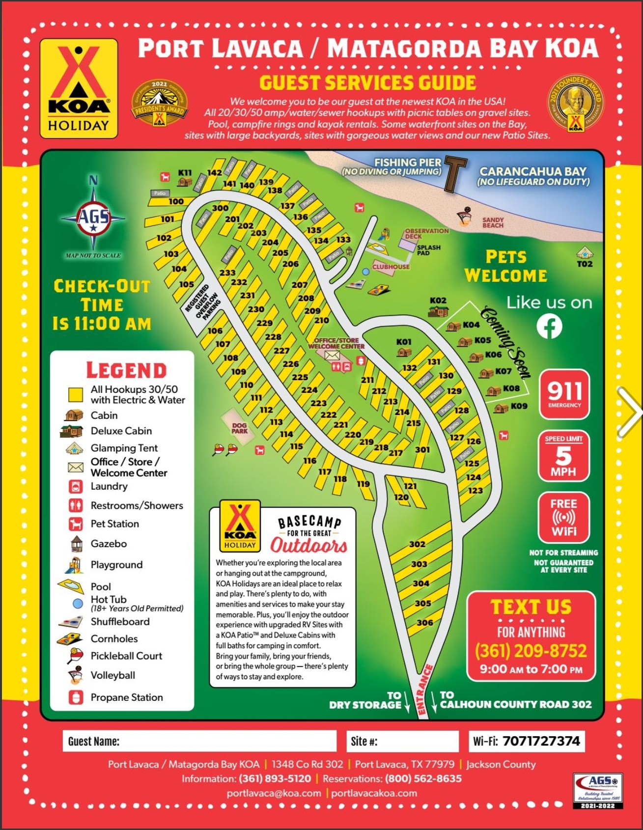 Port Lavaca, Texas Campground Map  Port Lavaca / Matagorda Bay KOA Holiday