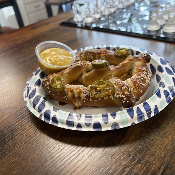 Pretzel with jalapeno and cheese