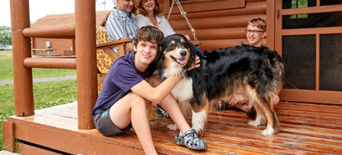 Camping Cabin Family with Dog