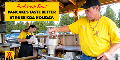 Pancake and Full Breakfast - Every Saturday at Rusk KOA!