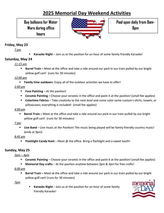 Planned Weekend Activities