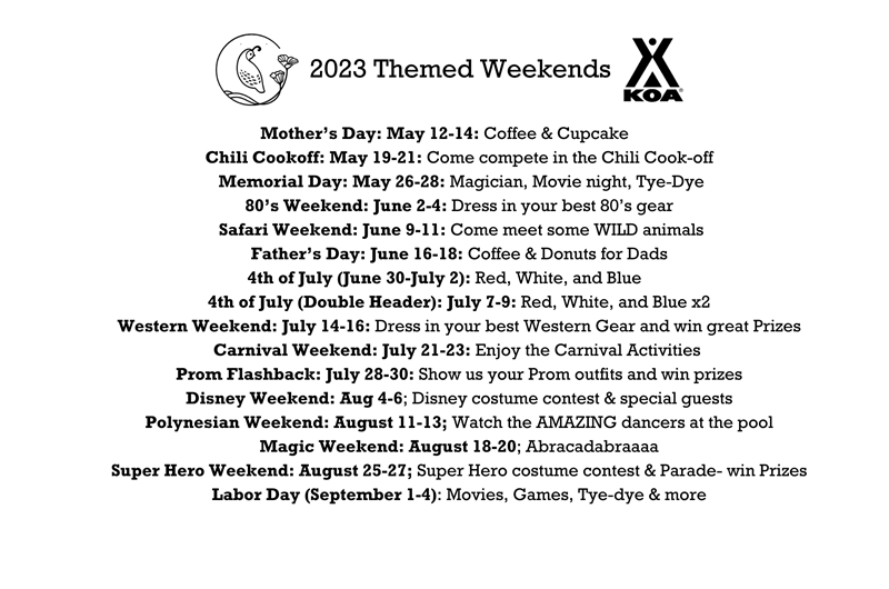 List of 2023 Summer Themed Weekends Photo