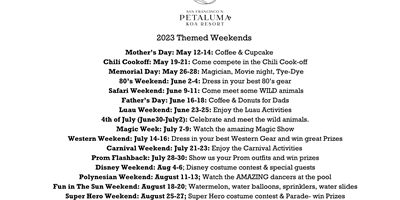 List of 2023 Summer Themed Weekends