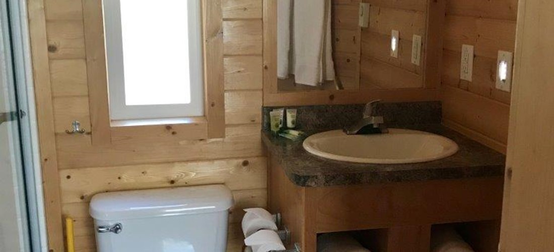 Our studio lodge bathroom. (shower towels provided)