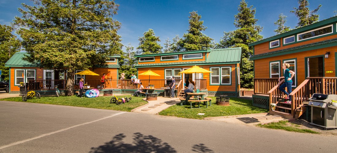 With additional floor space, a large bathroom(towels and sundries), private bedroom(with linens), sofa bed(with linens), loft area, gas bbq, picnic table and deck for your enjoyment. These lodges are both accessible and dog friendly.