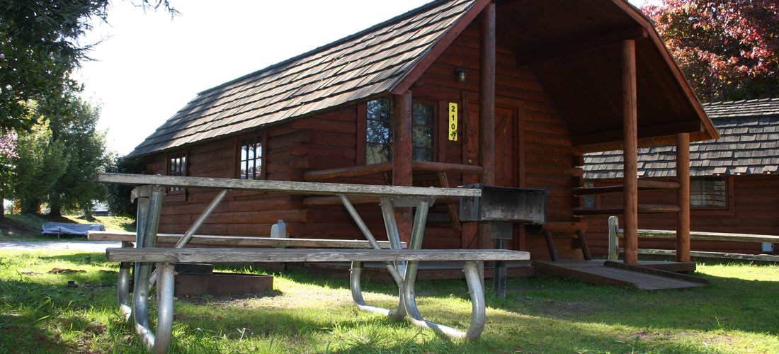 Our premium 2 room Camping Cabins have great outdoor space with a fire ring.