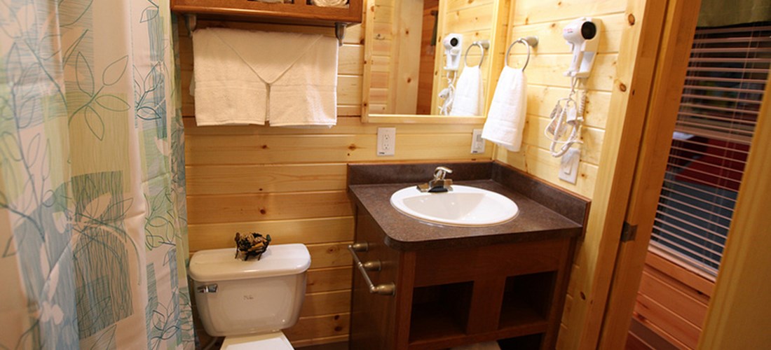 The full bathroom takes the "roughing it" out of camping.