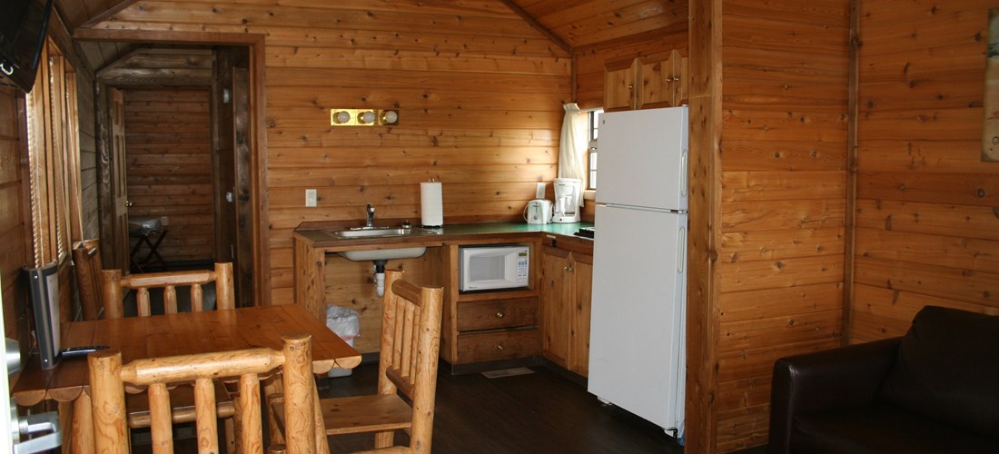 The kitchen is well appointed with what you'll need for your stay.