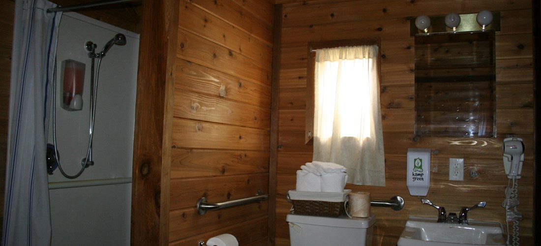 The large bathroom is handicap accessible.