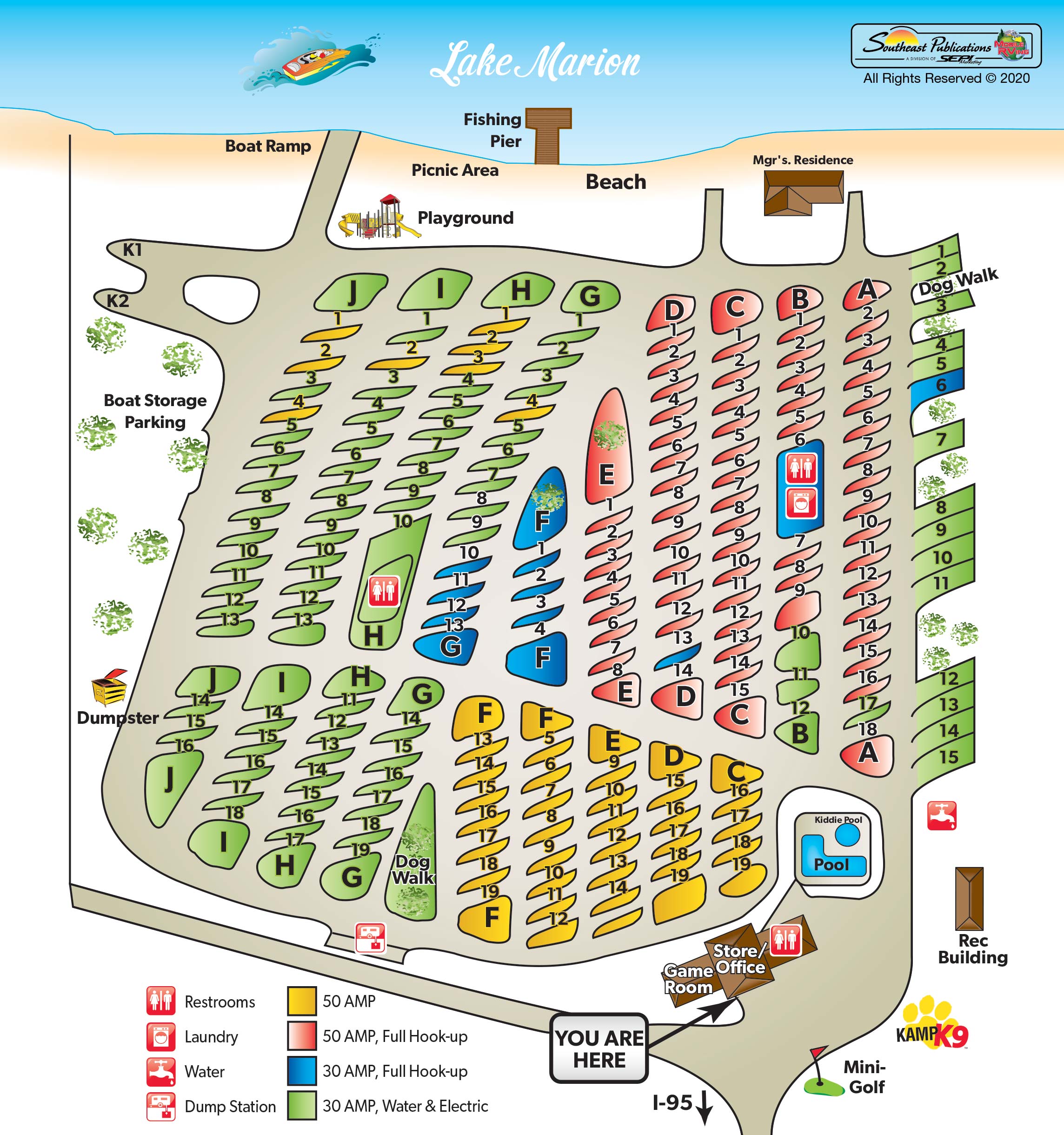 Summerton, South Carolina Campground Map Santee / Santee Lakes KOA