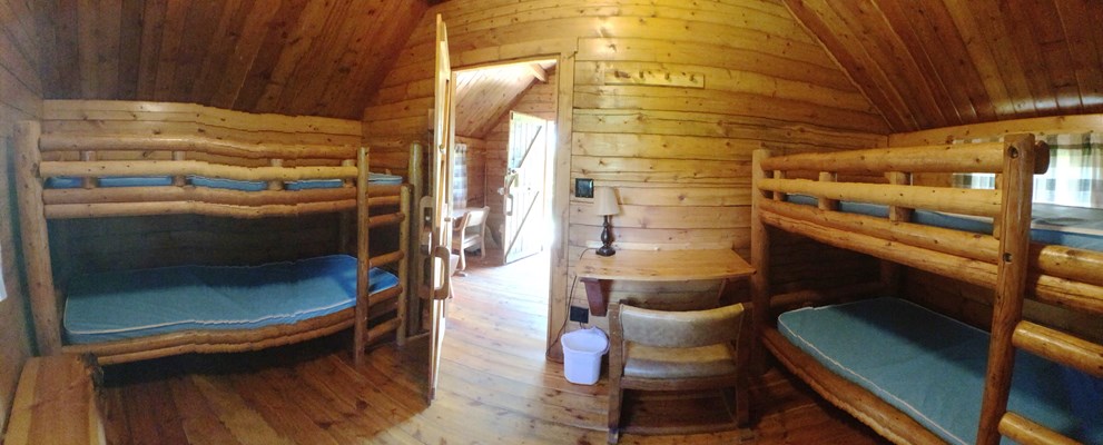 inside 2 room camping cabin