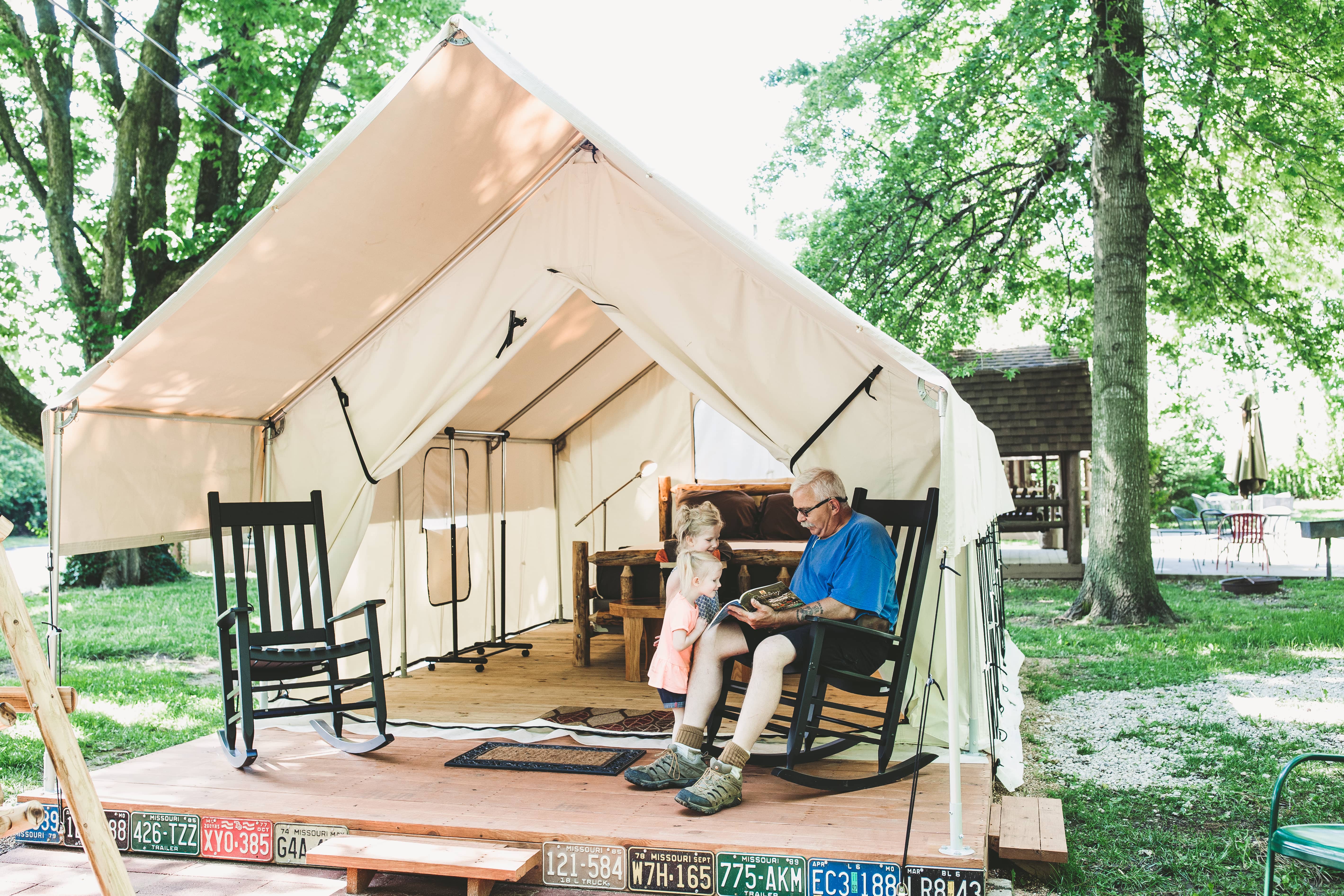 Individual Tent Site, Electric Only, Raised Platform Tent Pad, Patio