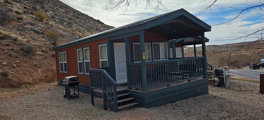Winter view of the Deluxe Family Lodge