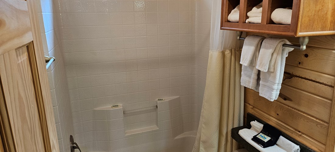 Tub and shower in the Deluxe Family Lodge