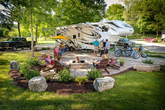 Deluxe Patio RV Sites with Fire Rings and Gas Grills
