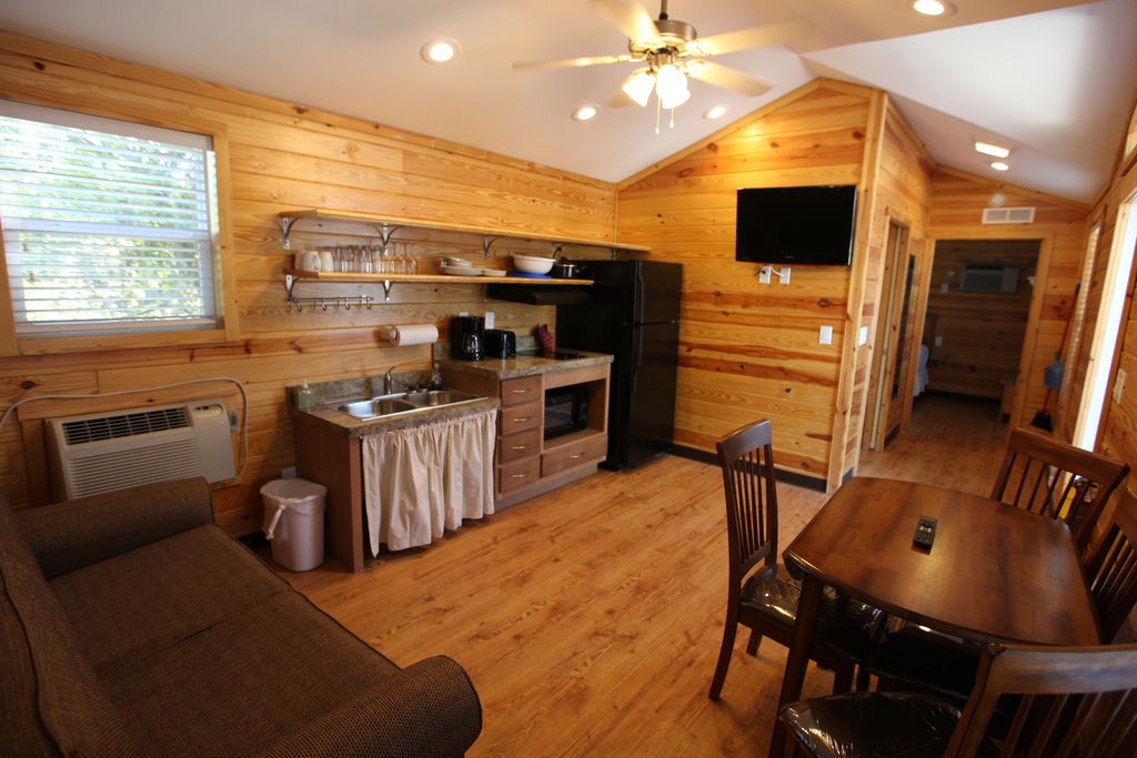 The kitchen is stocked with all the utensils and dishes you'll need.  Relax on the couch for awhile before enjoying the local attractions.