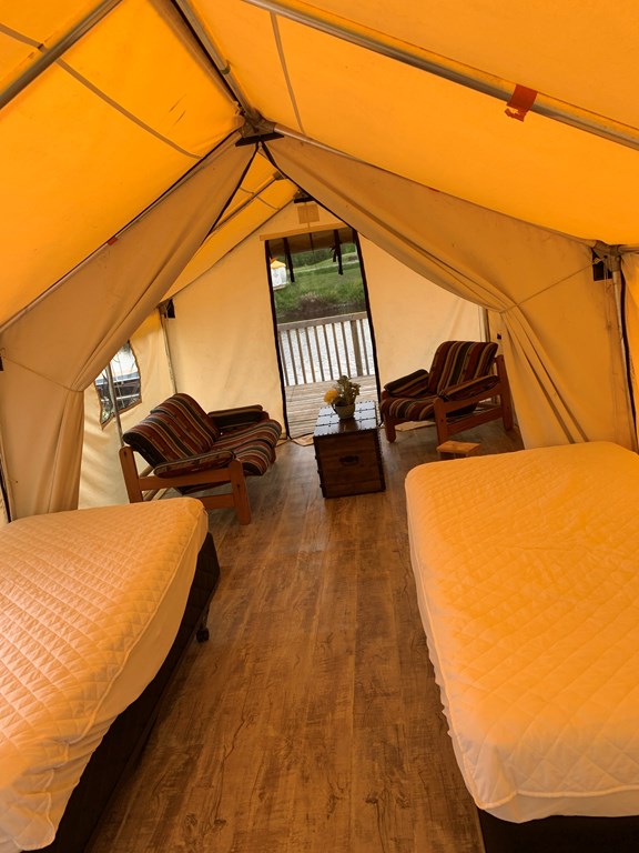Two room glamping tent with beds